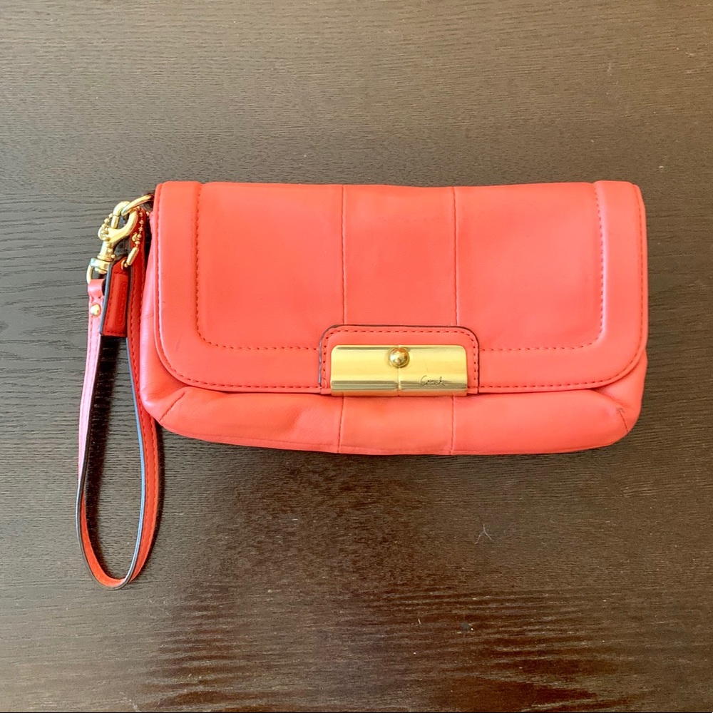 Coach coral wristlet clutch